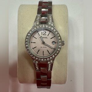 Fossil Women's Silver and Pink Watch with Crystal Details